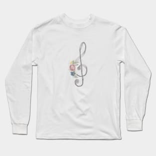 Treble Clef Watercolor Floral Long Sleeve T-Shirt